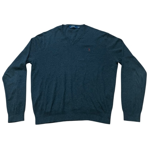 Grey Pima Cotton Ralph Lauren V Neck Sweater (L) - Picture 2 of 8